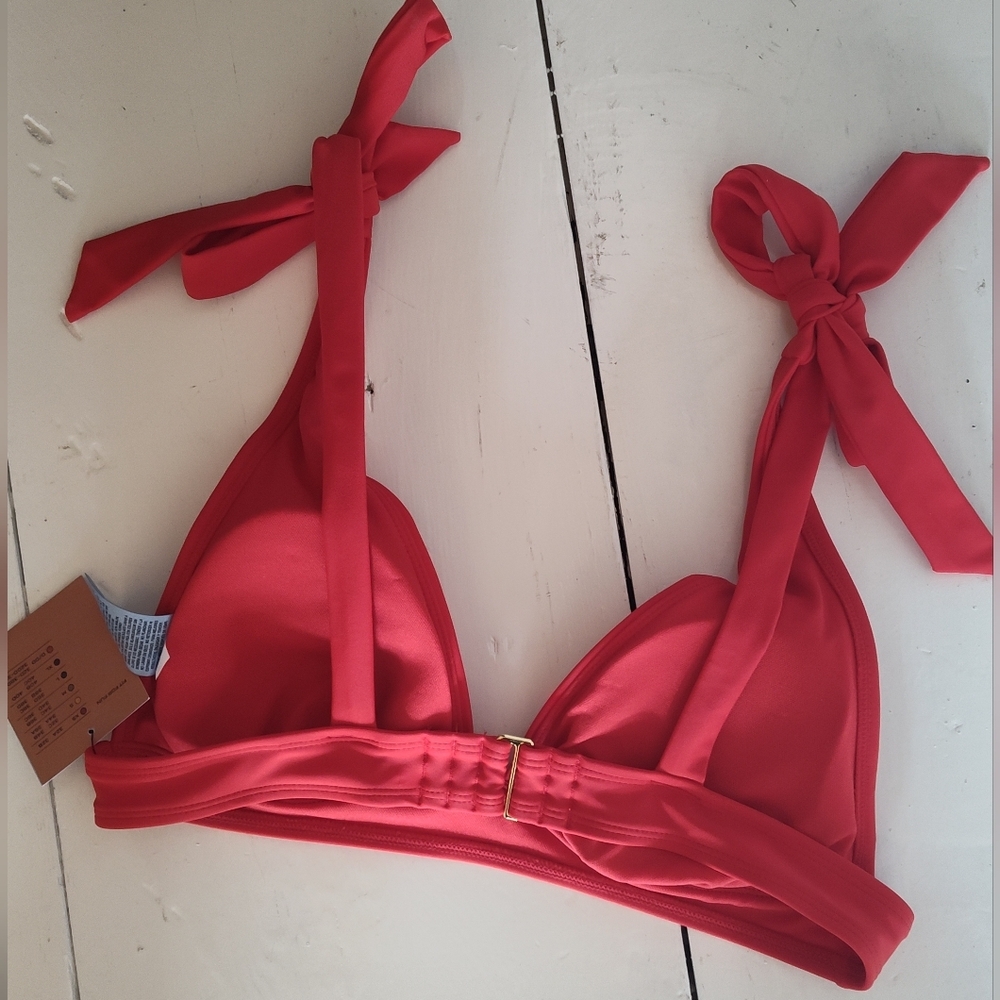 NWT Shade & Shore Women's Red Bikini Top With Tie Straps | Medium 8-10 - Picture 2 of 7